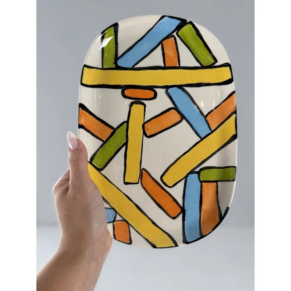 Ceramic Platter Serving Tray Dish Retro Colorful MCM Flash Bold Abstract